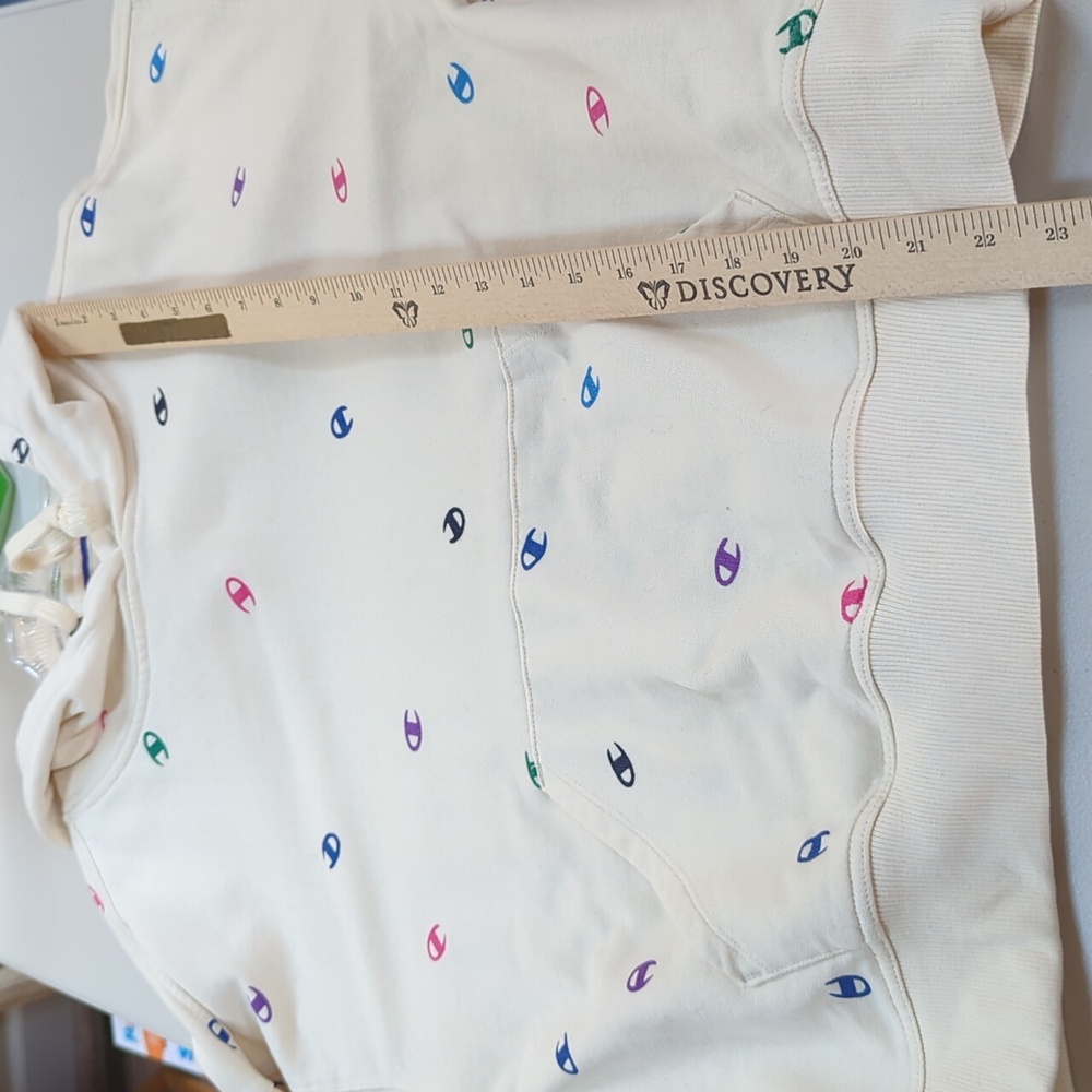 Champion, multicolor logo cream Color hoodie, SM - Picture 6 of 8